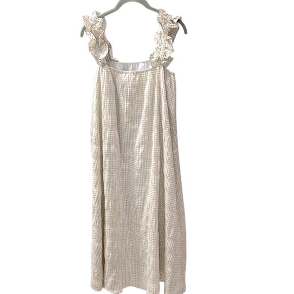 NWT $169 O.P.T. seersucker plaid DRESS beige white S - Picture 8 of 10